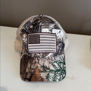 INFINITY Camo Trucker Hat Snap Back w/ Neutral American Flag Patch Size OS
